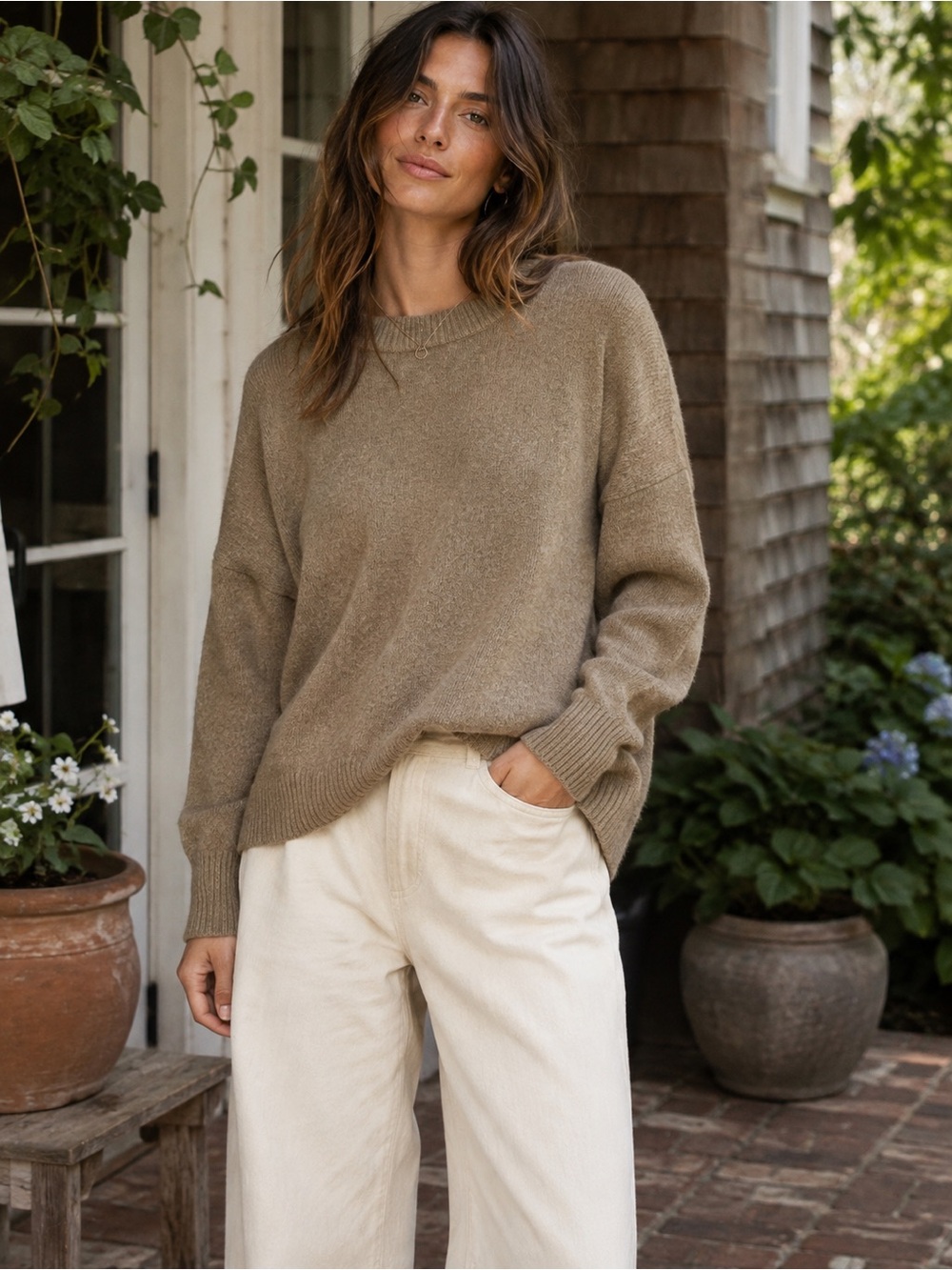 Madewell Alpaca Wool Blend Olive Brown Oversized Crewneck Sweater Size M